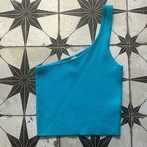 H and M blue one shoulder tank. Size:S